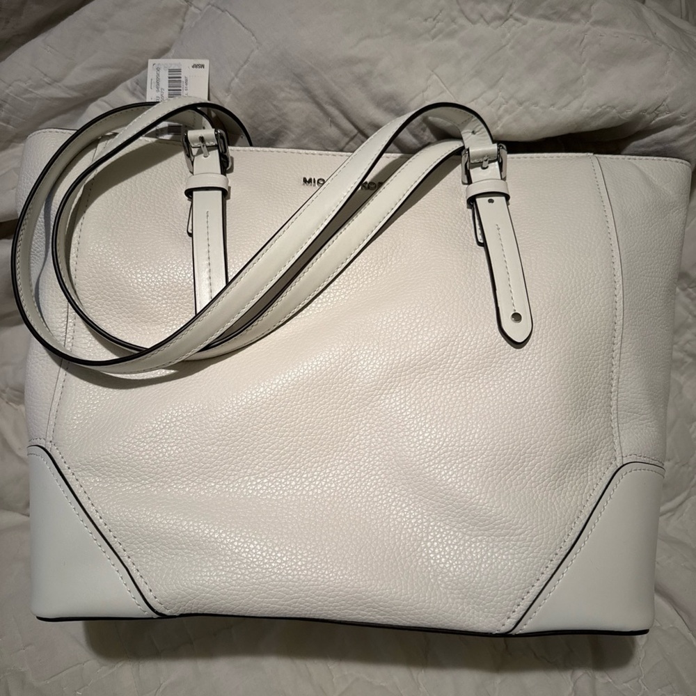 Michael Kors White Structured Leather Tote